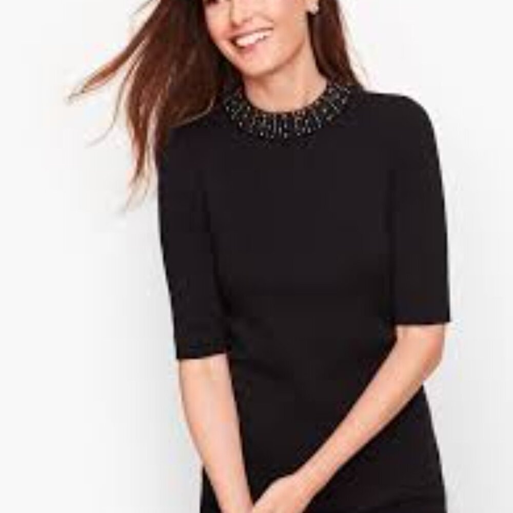 Talbots Embellished Neckline Sweater Black Size S
